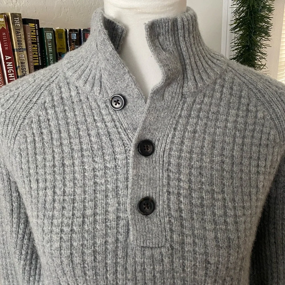GAP Lambswool Gray Preppy Mockneck Thick Knit Cabin-Core Minimalist Sweater Sz L